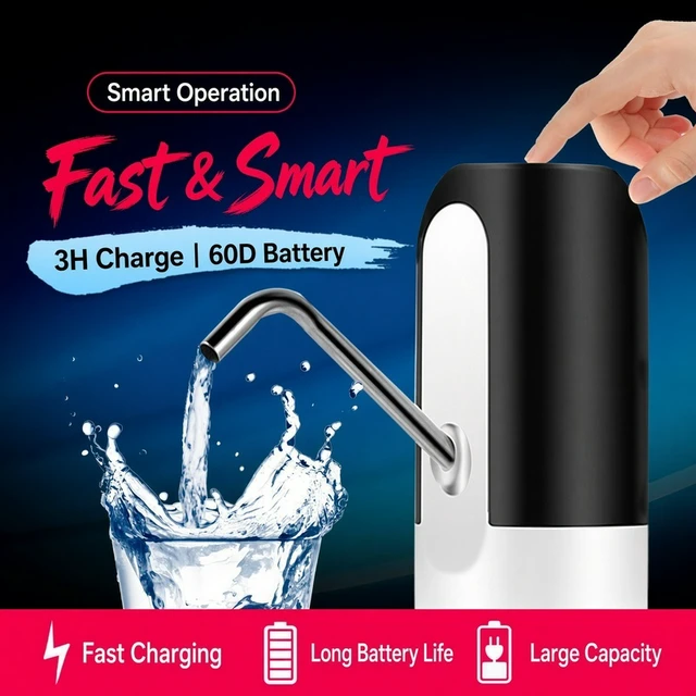 Alt view image 4 of 5 - Electric Water Bottle Pump, Dual-Pump USB Rechargeable Dispenser for 2-5 Gallon Jugs, 800mAh Battery, 304 Stainless Steel Spout LEHOGAI