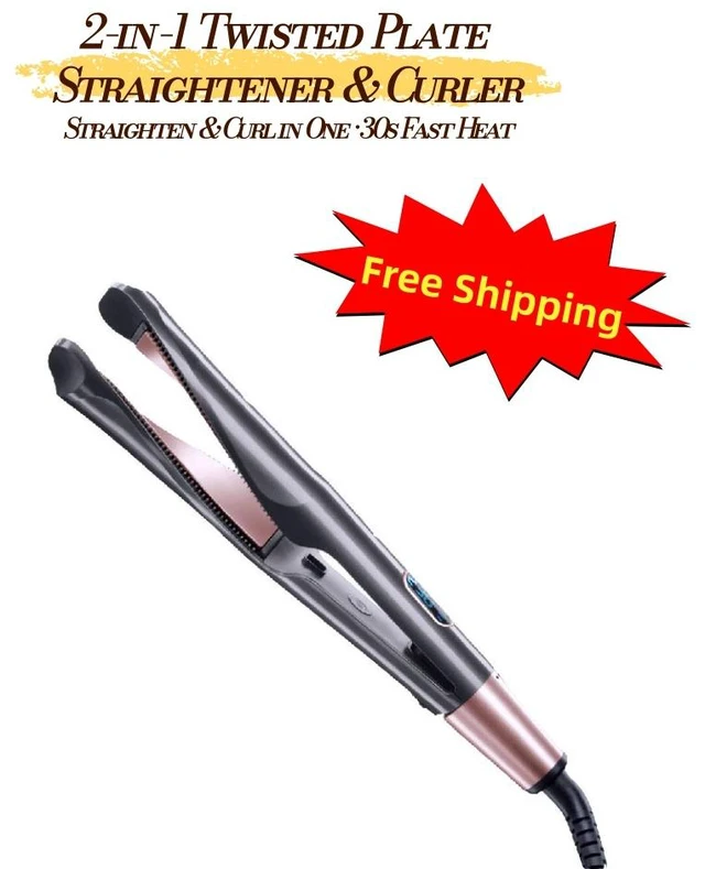 Main image of 2-in-1 Twisted-Plate Hair Straightener and Curler, 30mm Ceramic-Coated Plates, LCD Temperature Display, PTC Fast Heat, Storage Lock, Heat Glove and Bag, Dark Gray, LEHOGAI