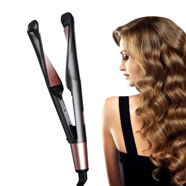 Alt view image 2 of 5 - 2-in-1 Twisted-Plate Hair Straightener and Curler, 30mm Ceramic-Coated Plates, LCD Temperature Display, PTC Fast Heat, Storage Lock, Heat Glove and Bag, Dark Gray, LEHOGAI