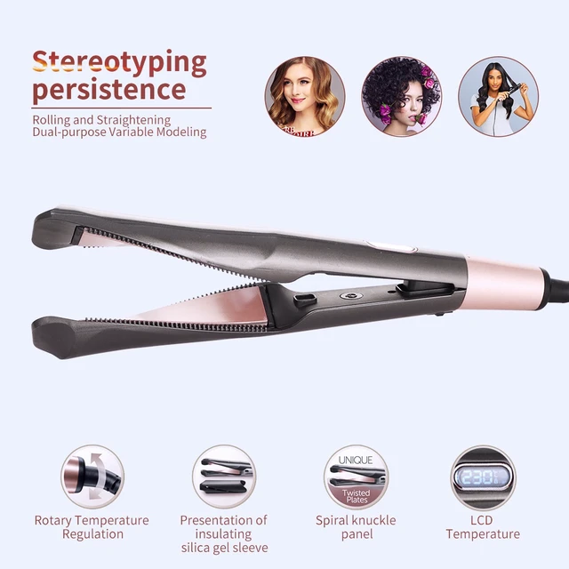 Alt view image 4 of 5 - 2-in-1 Twisted-Plate Hair Straightener and Curler, 30mm Ceramic-Coated Plates, LCD Temperature Display, PTC Fast Heat, Storage Lock, Heat Glove and Bag, Dark Gray, LEHOGAI