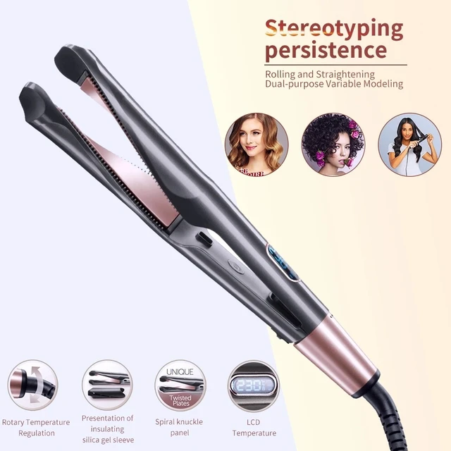 Alt view image 5 of 5 - 2-in-1 Twisted-Plate Hair Straightener and Curler, 30mm Ceramic-Coated Plates, LCD Temperature Display, PTC Fast Heat, Storage Lock, Heat Glove and Bag, Dark Gray, LEHOGAI