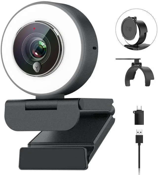 Main image of Angetube 4K Webcam with Ring Light - Web Cam 4K UHD, PDAF Autofocus, 1080P 60FPS, 2 Noise Reduction Mics, USB-A/C, Privacy Cover, Computer Web Camera for Desktop PC Laptop Mac, Zoom Teams Twitch
