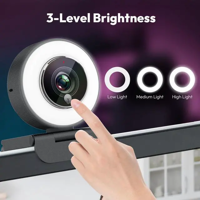 Alt view image 2 of 7 - Angetube 4K Webcam with Ring Light - Web Cam 4K UHD, PDAF Autofocus, 1080P 60FPS, 2 Noise Reduction Mics, USB-A/C, Privacy Cover, Computer Web Camera for Desktop PC Laptop Mac, Zoom Teams Twitch
