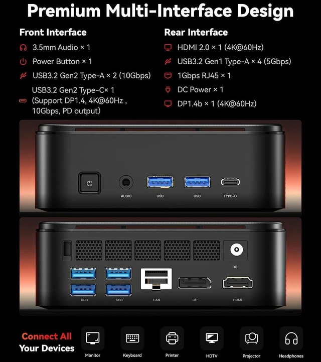 Alt view image 4 of 7 - KAMRUI Mini Gaming PC AMD Ryzen 5 7530U 16GB RAM 1TB SSD