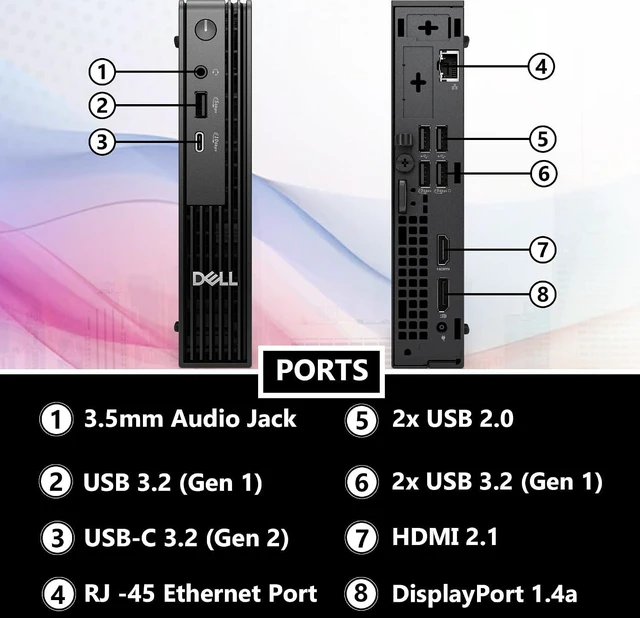 Alt view image 5 of 5 - Dell Pro Micro QCM1250 MFF Intel i5-14500T, 16GB DDR5 RAM, 512GB SSD PCIe, WiFi 6E + BT, RJ-45, DisplayPort, Wired Keyboard & Mouse, 3YR Wty, Windows 11 Pro, AI Mini Business Desktop - Black
