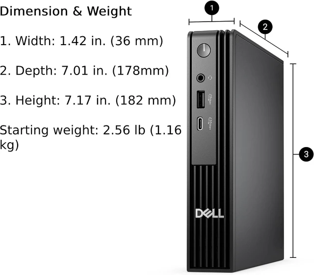 Alt view image 3 of 5 - Dell Pro Micro Computer, Intel Core i3-14100T, 16GB RAM, 1TB NVMe SSD, USB Type-C, Built in AX WiFi, BT, Display Port, HDMI, Windows 11 Pro - AI Copilot, Black Desktop