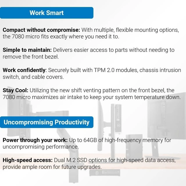 Alt view image 6 of 6 - DELL OptiPlex 7000 Series 7080 Micro Form Factor Mini Business Desktop, Intel Core i5-10500T Processor, 32GB RAM, 1TB PCIe SSD, DisplayPort, RJ45, Wi-Fi 6, Type-C, Bluetooth, Windows 11 Pro, Black