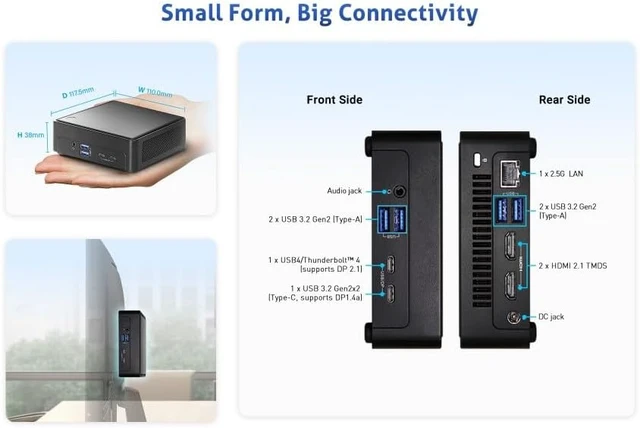 Alt view image 5 of 6 - NUCS BOX-225H Slim Mini PC/Intel Core Ultra 5(Arrow Lake-H) & Arc Graphics/AI Driven/Dual M.2 SSD/Quad 4K Display/DDR5 6400 96GB/2.5GLAN/WiFi6E/USB4/Thunderbolt4/Advanced AI Ready Compact Powerhouse