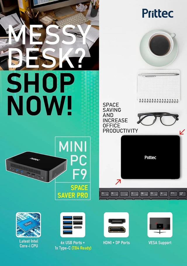Alt view image 7 of 7 - F9 Mini PC 13th Gen i5-13420H, 16GB DDR4 RAM, 512GB M.2 SSD, 8K Triple Display, HDMI x1, DP x1, USB3.2 x4, USB2.0 x2, Type-C x1, 2.5GB LAN x2, WiFi6/BT5.2