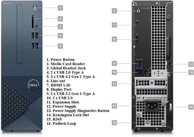 Alt view image 2 of 7 - DELL Inspiron 3020S Small Desktop, Intel i5-13400, 16GB DDR4 RAM,512GB SSD, Intel UHD 730 Graphics, Win 11 Pro, Bluetooth, WiFi, Mist Blue