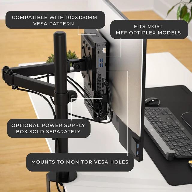 Alt view image 4 of 7 - Dual VESA Mount for OptiPlex Micro, Monitor Arm Support