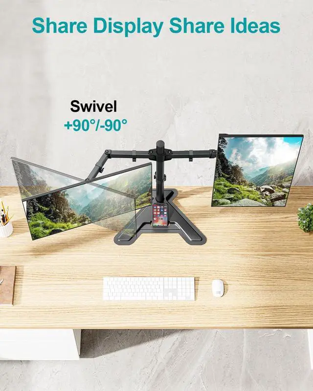 Alt view image 5 of 7 - MOUNT PRO Dual Monitor Stand, Free-Standing Full Motion Monitor Desk Mount Fits 2 Screens up to 27 inches,17.6lbs with Height Adjustable, Swivel, Tilt, Rotation, VESA 75x75 100x100, Black