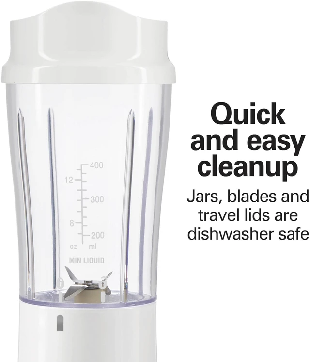 Alt view image 4 of 7 - Portable Blender for Smoothies With 14 oz. Travel Jar | 2 BPA Free Jars & Lids | Durable Stainless Steel Blades | 300 Watts Peak Power | Personal Smoothie Blender | White | 51102G