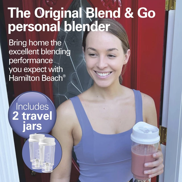 Alt view image 2 of 7 - Portable Blender for Smoothies With 14 oz. Travel Jar | 2 BPA Free Jars & Lids | Durable Stainless Steel Blades | 300 Watts Peak Power | Personal Smoothie Blender | White | 51102G