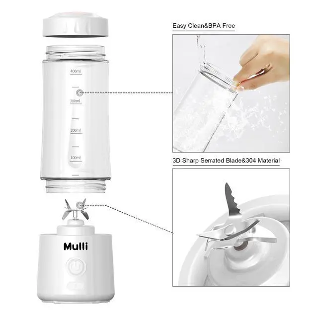 Alt view image 2 of 5 - Portable Blender,USB Rechargeable Personal Mixer for Smoothie and Shakes, Mini Blender with Six Blades for Baby Food,Travel,Gym