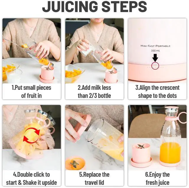 Alt view image 4 of 7 - Portable Blender for Shakes and Smoothies with 11.83 Oz Travel Cup and Lid,Durable Stainless Steel Blades for Juice Blending Performance, Pink
