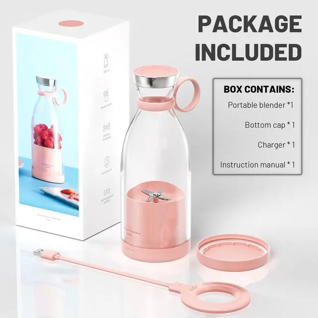 Alt view image 7 of 7 - Portable Blender for Shakes and Smoothies with 11.83 Oz Travel Cup and Lid,Durable Stainless Steel Blades for Juice Blending Performance, Pink