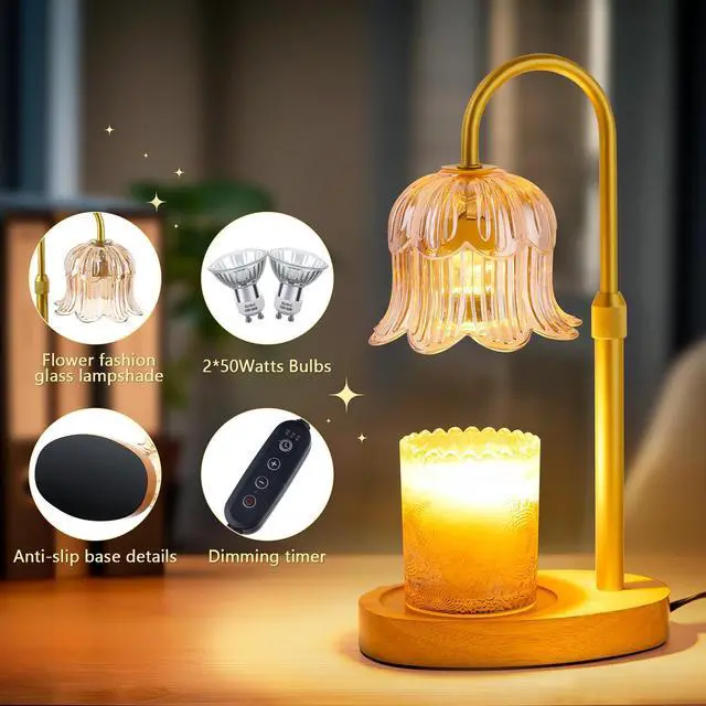 Alt view image 2 of 7 - Candle Warmer Lamp Electric Timer - Candles Warming Light Height Adjustable Dimmable Warmers Flower Lamps No Flame Heat Warm Melt Wax Jar Modern Home Decor Table Lights for Home Living Bedroom