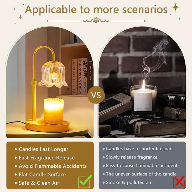 Alt view image 5 of 7 - Candle Warmer Lamp Electric Timer - Candles Warming Light Height Adjustable Dimmable Warmers Flower Lamps No Flame Heat Warm Melt Wax Jar Modern Home Decor Table Lights for Home Living Bedroom