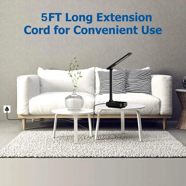Alt view image 7 of 7 - LED Desk Lamp with 4 USB Charging Ports and 2 AC Outlets,5ft Extension Cord Power Strip Station, 3 Level Brightness, Touch Dimmer Control, Office Table Eye Care Lamp Bedroom Hotel