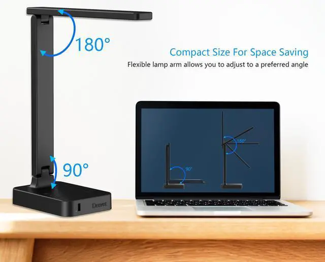 Alt view image 6 of 7 - LED Desk Lamp for College Dorm Room, Desk Light with 1 USB Charging Port 2 AC Power Outlet, 3 Lighting Modes, 3 Level Brightness Touch Lamp, Eye-Caring Home Office Foldable Table Lamp