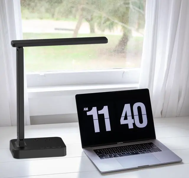 Alt view image 7 of 7 - LED Desk Lamp for College Dorm Room, Desk Light with 1 USB Charging Port 2 AC Power Outlet, 3 Lighting Modes, 3 Level Brightness Touch Lamp, Eye-Caring Home Office Foldable Table Lamp