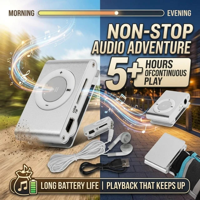 Alt view image 4 of 7 - Sport MP3 Players with Clip, Portable Music Player, Screenless MP3 Players, Mini MP3 Player with Earphone and USB Cable(Silver)