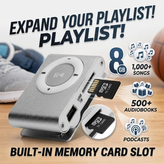 Alt view image 5 of 7 - Sport MP3 Players with Clip, Portable Music Player, Screenless MP3 Players, Mini MP3 Player with Earphone and USB Cable(Silver)