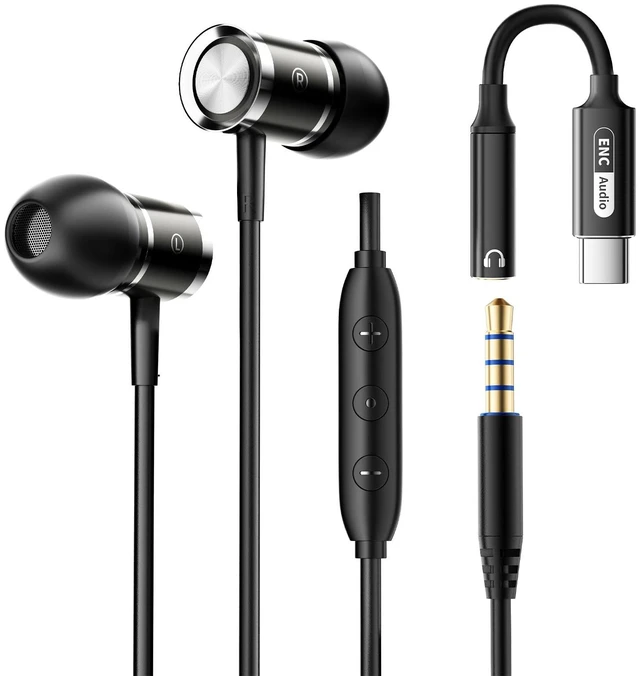 Main image of ENC Noise Cancelling Wired Earbuds, Hybrid Driver Wired Headphones with USB Type C to 3.5mm Adapter, Microphone Hands-Free Calls 3.5mm Jack in Ear Headphones for iPhone 16/15/Samsung/PC