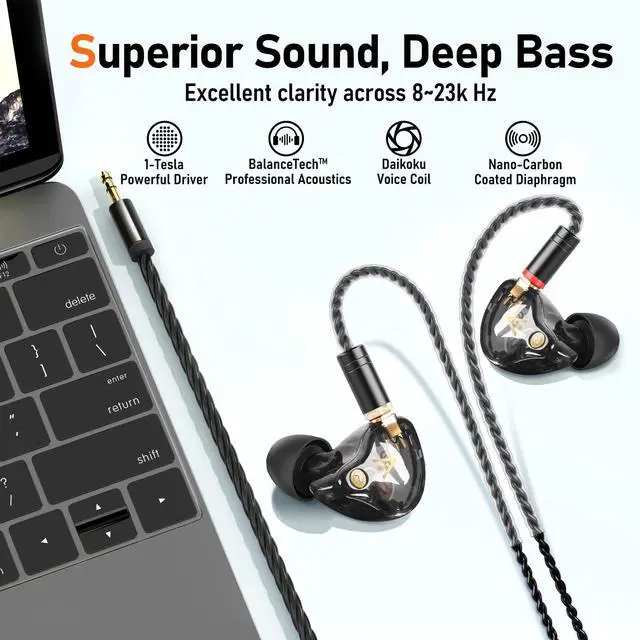 Alt view image 3 of 7 - Vibes 202 HiFi Wired Earbuds, IEM in-Ear Monitor Headphones