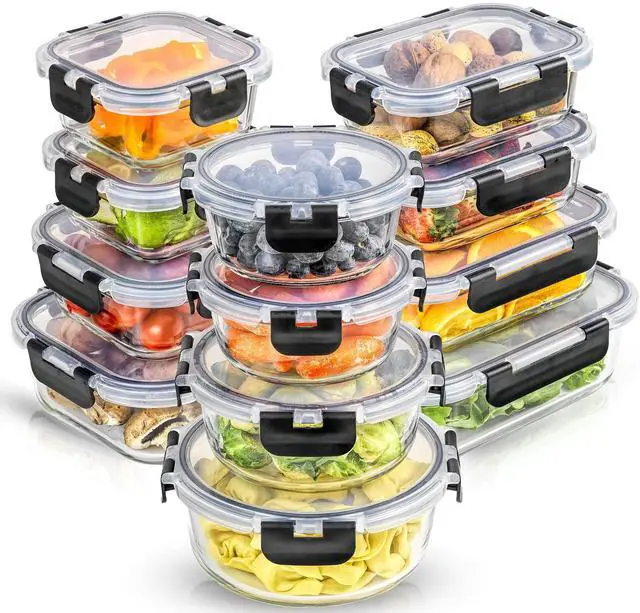 Main image of 24pc Borosilicate Glass Storage Containers with Lids | 12 Airtight/Freezer Safe Food Storage Containers for Pantry and Kitchen | Meal Prep Container for Lunch | Glass Tupperware Set