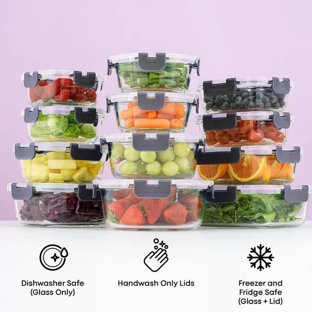 Alt view image 6 of 7 - 24pc Borosilicate Glass Storage Containers with Lids | 12 Airtight/Freezer Safe Food Storage Containers for Pantry and Kitchen | Meal Prep Container for Lunch | Glass Tupperware Set