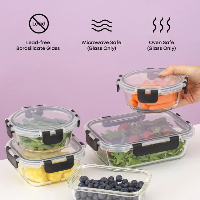 Alt view image 5 of 7 - 24pc Borosilicate Glass Storage Containers with Lids | 12 Airtight/Freezer Safe Food Storage Containers for Pantry and Kitchen | Meal Prep Container for Lunch | Glass Tupperware Set