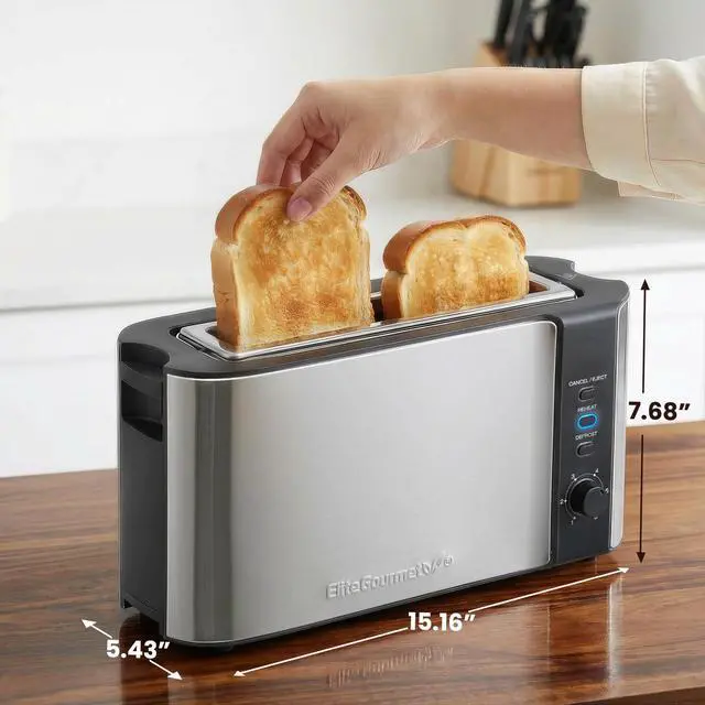 Alt view image 5 of 7 - ECT3200 2-Slice, 1 Long Slot, Slim Toaster, Reheat, 6 Toast Settings, Defrost, Cancel Functions, Built-in Warming Rack, Extra Wide Slots for Bagels Waffles, Stainless Steel & Black