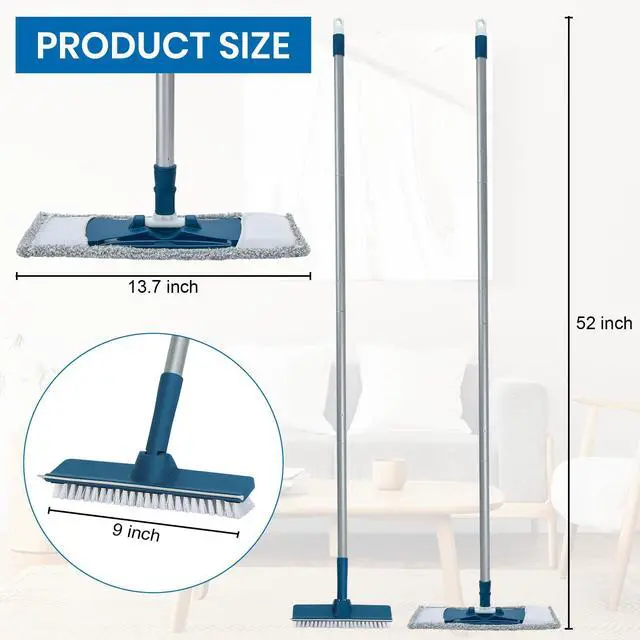 Alt view image 2 of 6 - Collapsible Mop and Bucket Set with Scrub Mop and Brush, Tile Laminate Hardwood Floor Brush and Flat Mops for Floor Cleaning, Foldable Bucket with Washable Microfiber Mop(Blue)