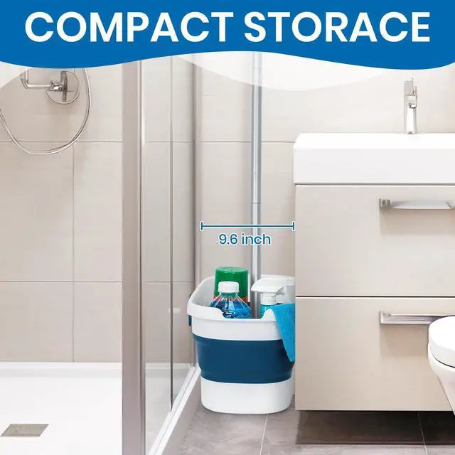 Alt view image 6 of 6 - Collapsible Mop and Bucket Set with Scrub Mop and Brush, Tile Laminate Hardwood Floor Brush and Flat Mops for Floor Cleaning, Foldable Bucket with Washable Microfiber Mop(Blue)