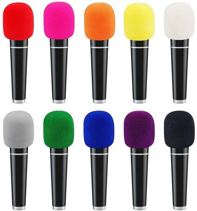 Alt view image 3 of 6 - Microphone Covers Foam,20 Pack Thick Handheld Stage Microphone Windscreen Microphone Cover Foam Karaoke DJ Microphone Covers Disposable(10 Color)