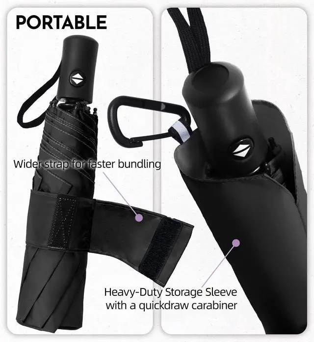 Alt view image 5 of 7 - Compact Travel Windproof Umbrella, 43" Auto Open/Close Folding Quick Dry for Rain, Lightweight Portable Small for Backpack Car, Thoughtful Women Men Kids, TSA Approved, Black