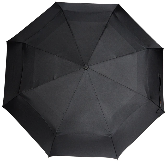 Alt view image 2 of 7 - Round Travel Umbrella with Auto Open/Close Button, Wind-Proof Compact Design, Wind Vent, Strong Alloy Steel Frame, Soft-Grip Handle, Storage Sleeve, 11" When Closed, Black