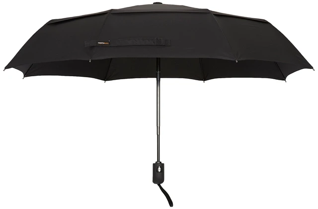 Alt view image 3 of 7 - Round Travel Umbrella with Auto Open/Close Button, Wind-Proof Compact Design, Wind Vent, Strong Alloy Steel Frame, Soft-Grip Handle, Storage Sleeve, 11" When Closed, Black