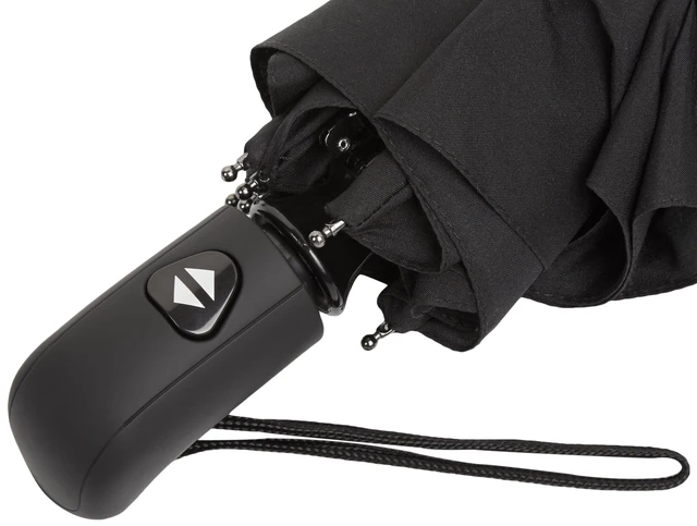 Alt view image 5 of 7 - Round Travel Umbrella with Auto Open/Close Button, Wind-Proof Compact Design, Wind Vent, Strong Alloy Steel Frame, Soft-Grip Handle, Storage Sleeve, 11" When Closed, Black