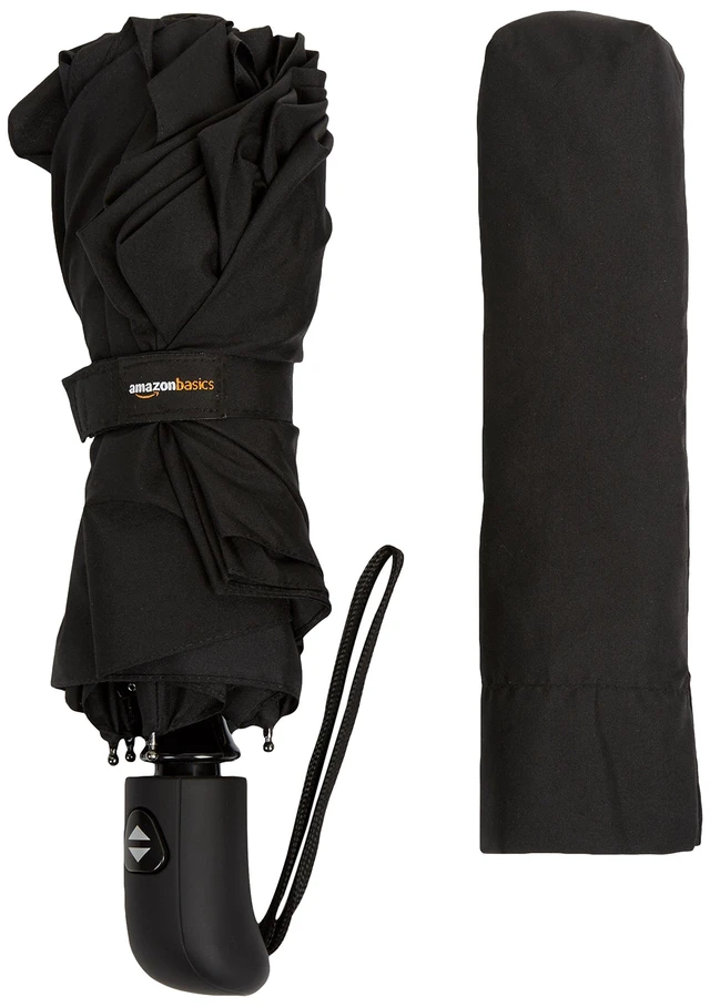 Alt view image 7 of 7 - Round Travel Umbrella with Auto Open/Close Button, Wind-Proof Compact Design, Wind Vent, Strong Alloy Steel Frame, Soft-Grip Handle, Storage Sleeve, 11" When Closed, Black