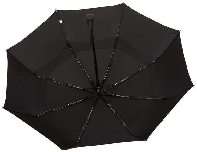 Alt view image 6 of 7 - Round Travel Umbrella with Auto Open/Close Button, Wind-Proof Compact Design, Wind Vent, Strong Alloy Steel Frame, Soft-Grip Handle, Storage Sleeve, 11" When Closed, Black