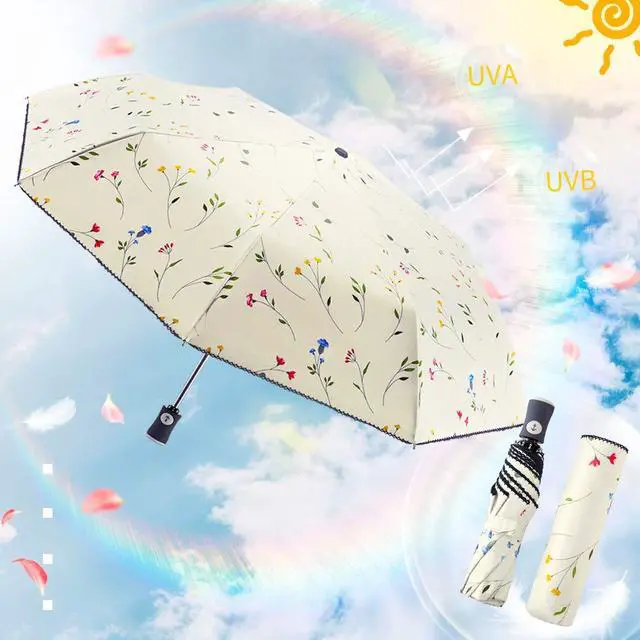 Alt view image 2 of 7 - DBA UV Sun Umbrella Compact Folding Travel Umbrella Auto Open Close Compact Folding Rain Umbrellas for Women Men Blocking UV 99.98% Carnations