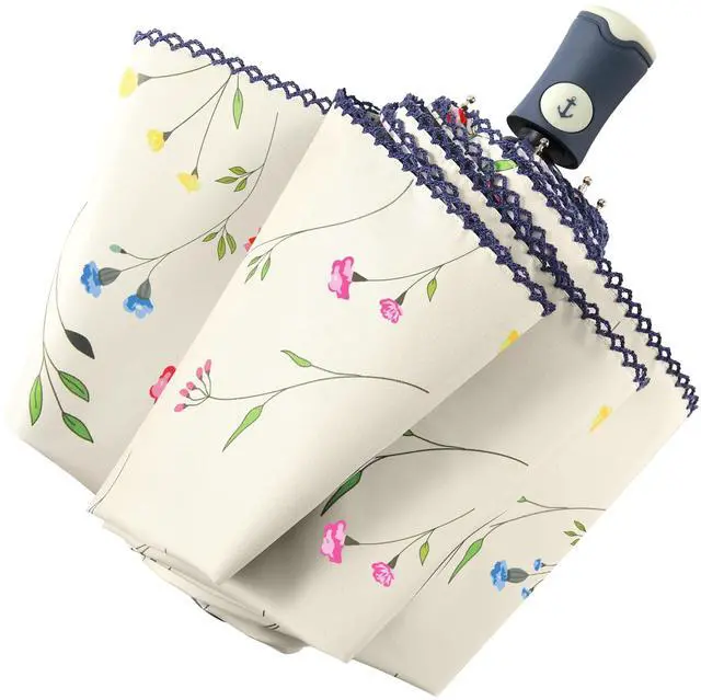 Main image of DBA UV Sun Umbrella Compact Folding Travel Umbrella Auto Open Close Compact Folding Rain Umbrellas for Women Men Blocking UV 99.98% Carnations
