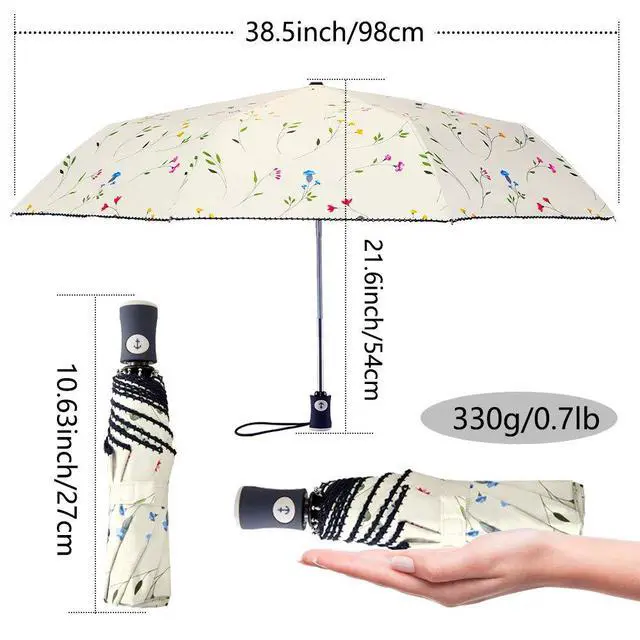 Alt view image 3 of 7 - DBA UV Sun Umbrella Compact Folding Travel Umbrella Auto Open Close Compact Folding Rain Umbrellas for Women Men Blocking UV 99.98% Carnations