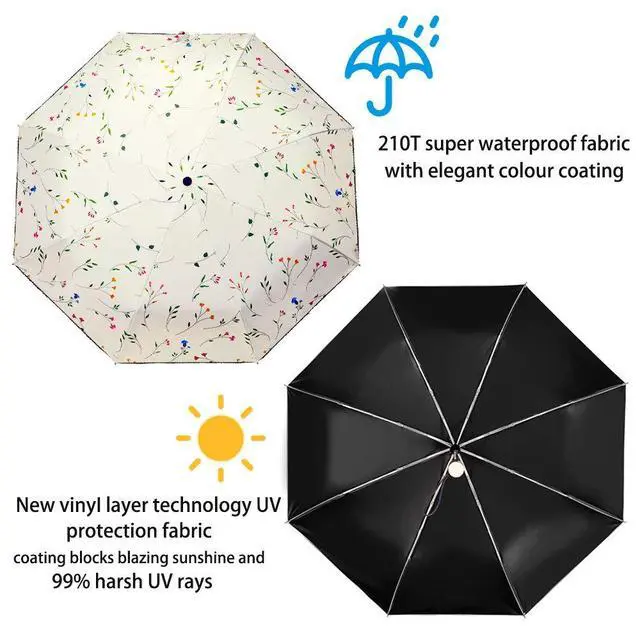 Alt view image 4 of 7 - DBA UV Sun Umbrella Compact Folding Travel Umbrella Auto Open Close Compact Folding Rain Umbrellas for Women Men Blocking UV 99.98% Carnations