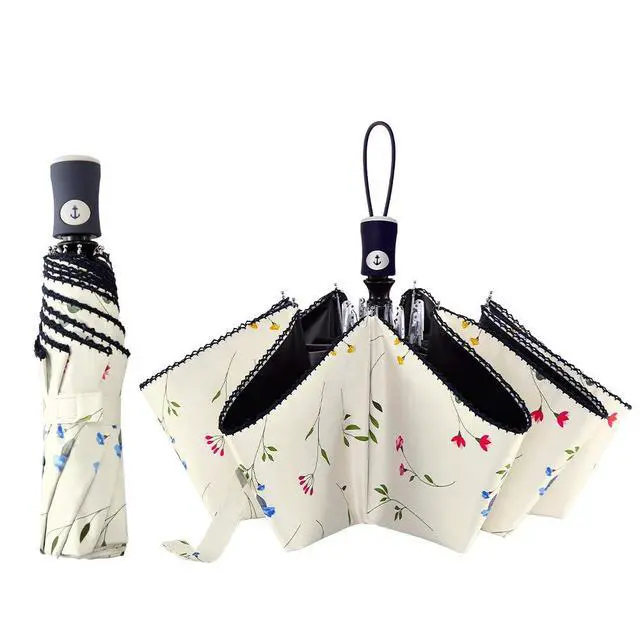 Alt view image 6 of 7 - DBA UV Sun Umbrella Compact Folding Travel Umbrella Auto Open Close Compact Folding Rain Umbrellas for Women Men Blocking UV 99.98% Carnations