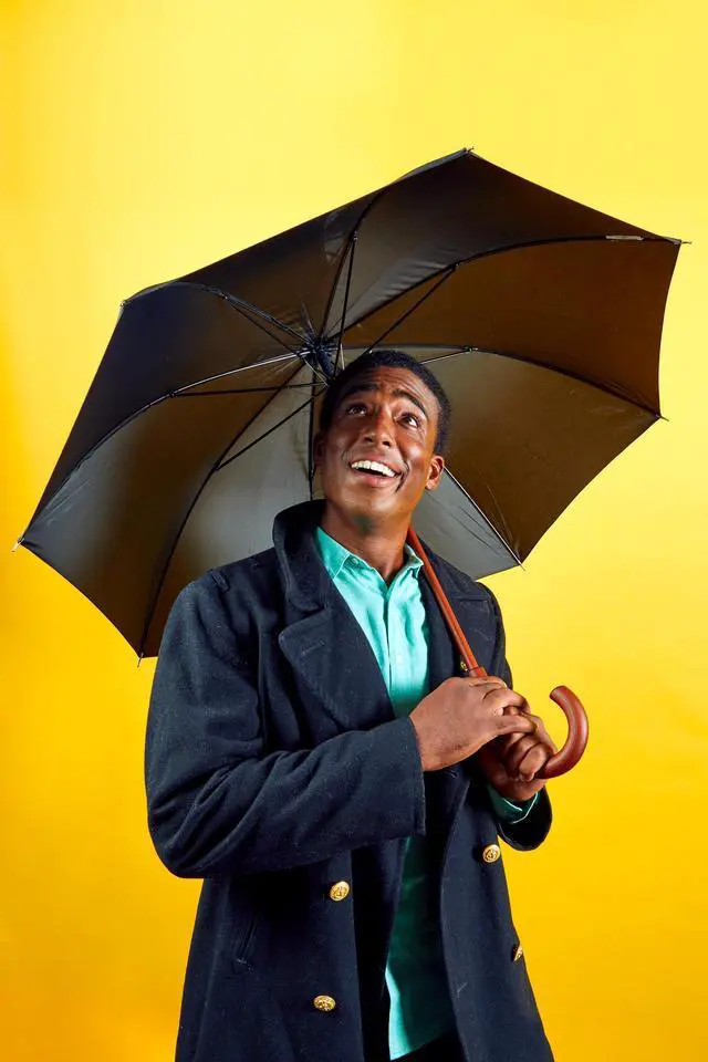 Alt view image 2 of 3 - Auto Open Water Repellent Stick Umbrella with Classic Wood J Hook Handle