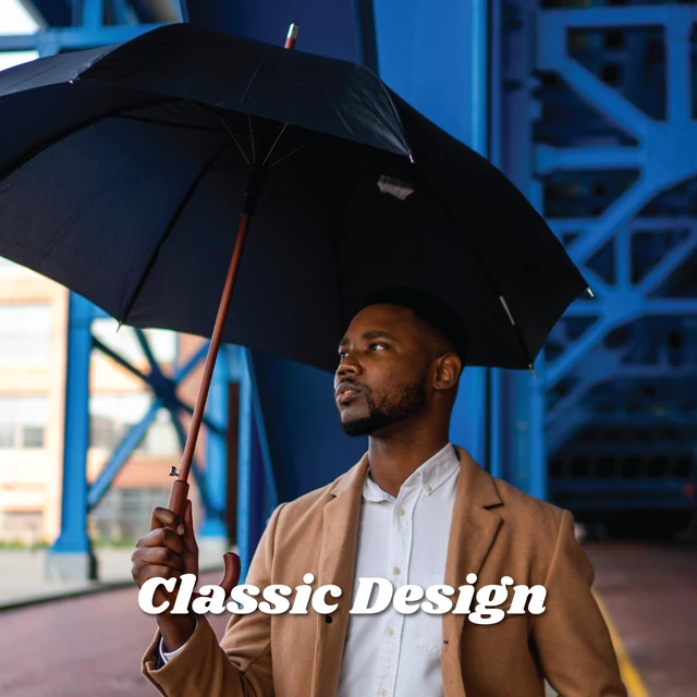 Alt view image 5 of 7 - Auto Open Water Repellent Stick Umbrella with Classic Wood J Hook Handle